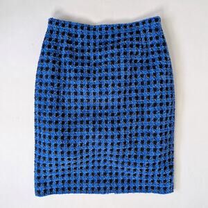 Vtg ESCADA Saks Fifth Avenue Blue Tweed Skirt Wool Mohair Grid 44